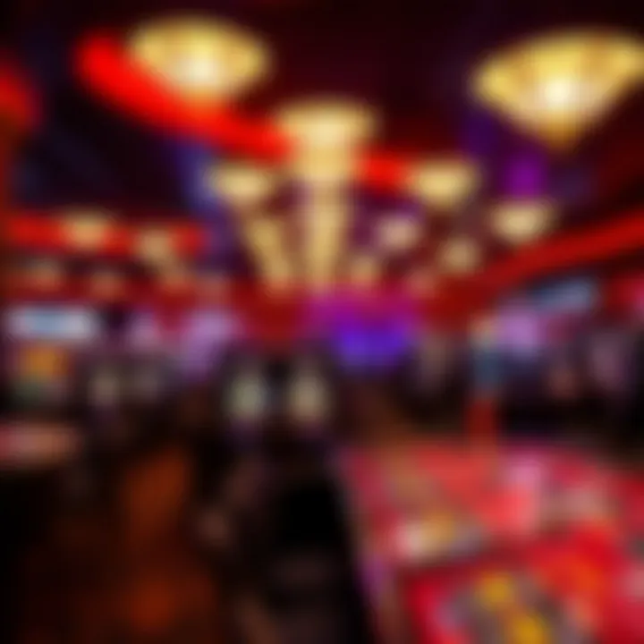 Interior of the casino area featuring gaming tables and vibrant atmosphere