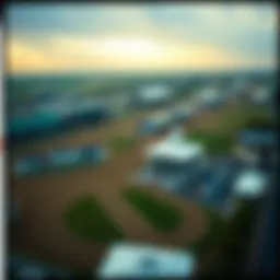 Aerial view of Belmont Race Track showcasing the vast grounds and racing tracks