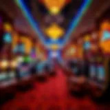 A captivating view of a bustling casino floor filled with vibrant lights and excitement.