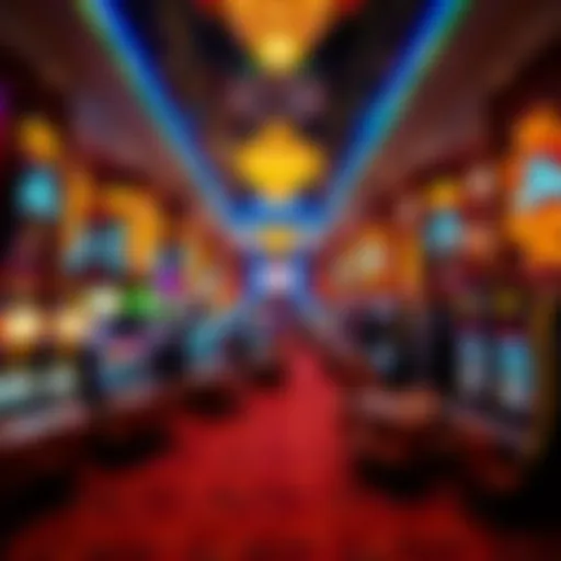 A captivating view of a bustling casino floor filled with vibrant lights and excitement.