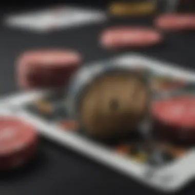 Close-up of high-stakes blackjack chips and cards