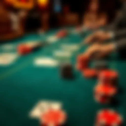 Blackjack Table Overview Close-up of a blackjack table with cards and chips