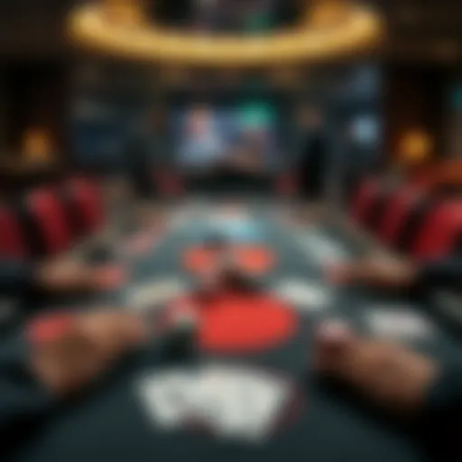 Strategic Poker Table Layout An overview of a poker table with chips and cards strategically placed