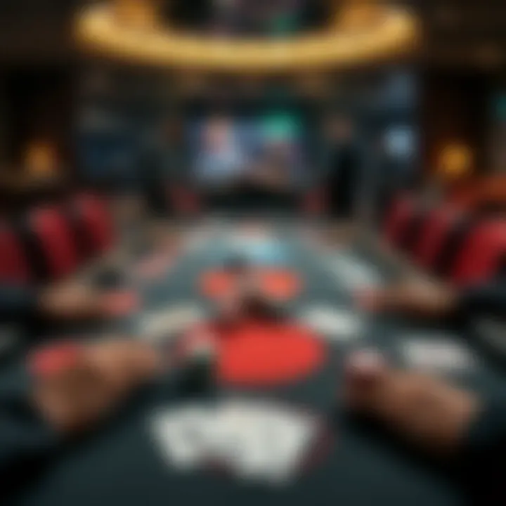 Strategic Poker Table Layout An overview of a poker table with chips and cards strategically placed