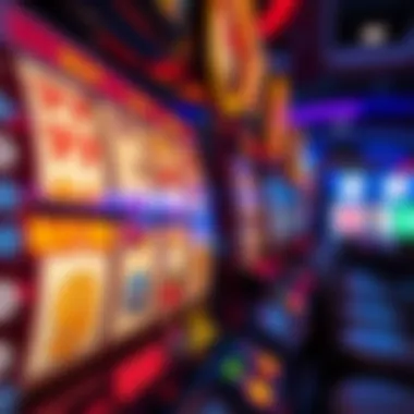 Visual Dynamics of Slot Machines A close-up of a vibrant slot machine display with spinning reels.