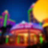 A vibrant view of Emerald Bay Casino showcasing its grand entrance and neon lights.