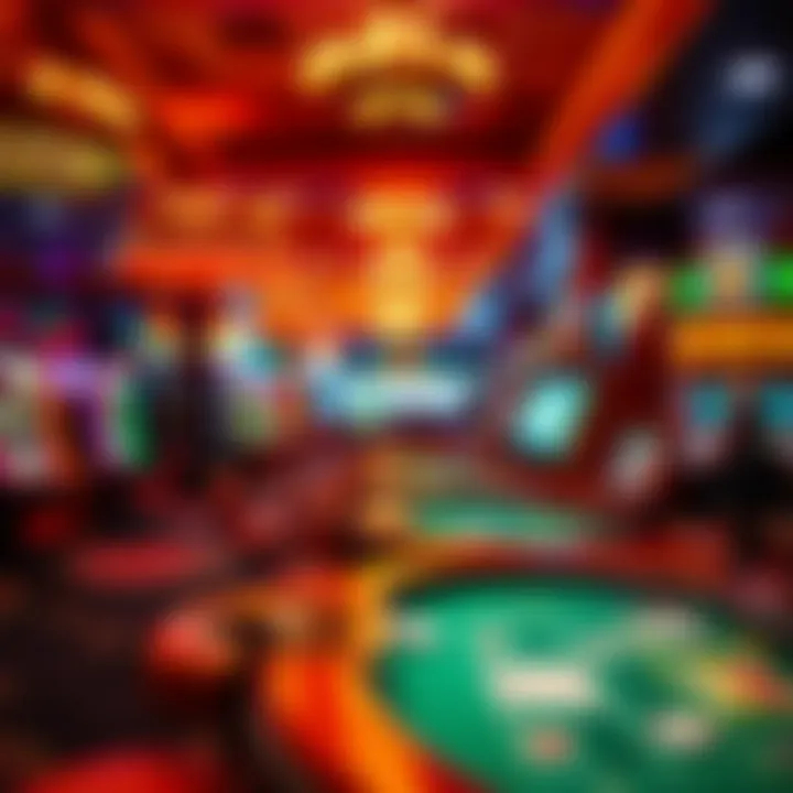 Lively Casino Experience A vibrant casino floor with colorful gaming tables and lively atmosphere
