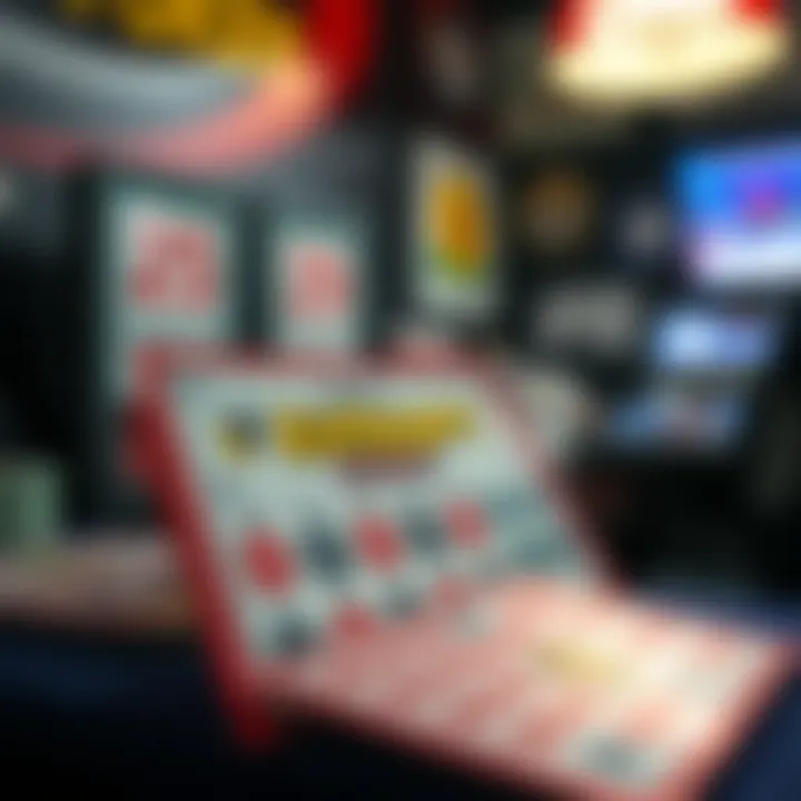 An array of scratch off tickets displayed in a marketing setting, illustrating their promotional use.