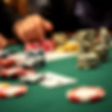 Close-up of poker chips and cards during a game