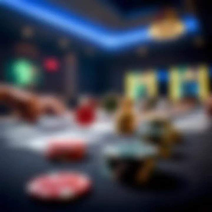 Poker Table Dynamics A close-up of a poker table with chips and cards, emphasizing the intensity of a game