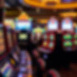 A vibrant display of keno machines in a Las Vegas casino, showcasing various game interfaces.