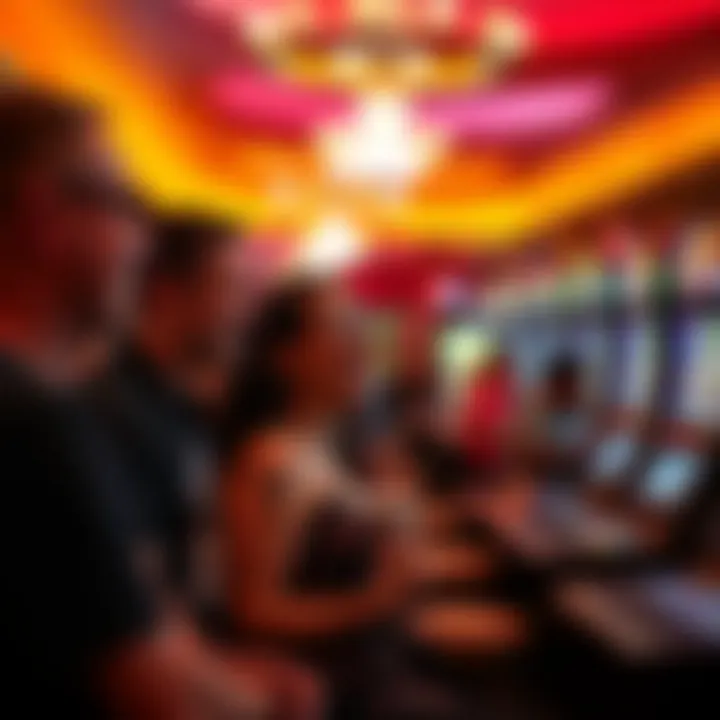 Guests enjoying a lively atmosphere with slot machines in the background