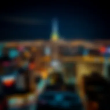 New York City Skyline at Night Aerial view of New York City skyline illuminated at night