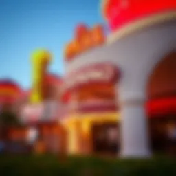 Exterior view of Pass Casino showcasing its vibrant signage and architecture