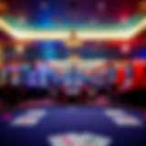 A sophisticated casino floor with slot machines and table games