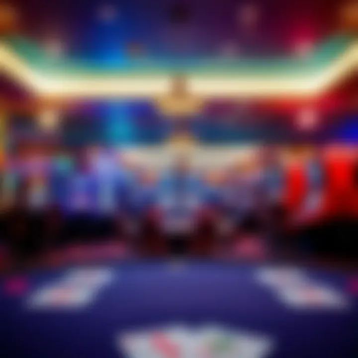 Vibrant Casino Atmosphere A sophisticated casino floor with slot machines and table games