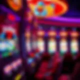 Red screen slot machine display showcasing vibrant graphics