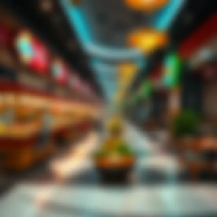 A vibrant food court with various culinary stalls