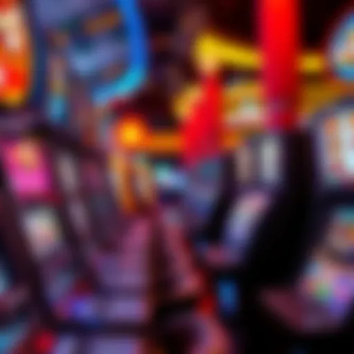 An array of colorful slot machines in a vibrant casino setting