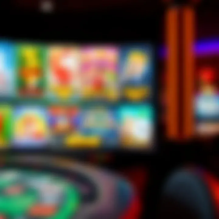 Diverse Game Selection in Social Casinos A vibrant illustration of a social casino interface showcasing various games