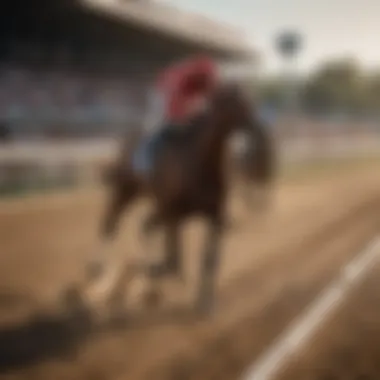 A thoroughbred horse racing down the track