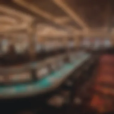 Interior shot of a casino floor bustling with gaming tables and slot machines