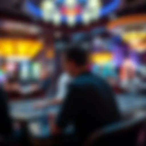 A vibrant casino poker room showcasing players engaged in a game.