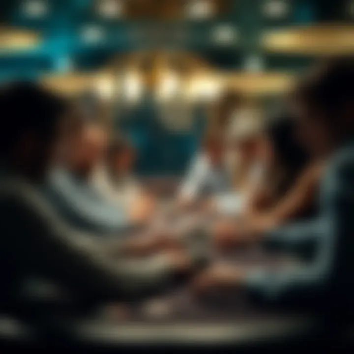 Strategic Gameplay in Flush Poker A group of players engaged in a strategic flush poker game, showcasing intense focus