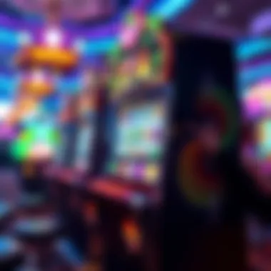 Gems Slot Machine in Casino Setting A captivating gems-themed slot machine in a vibrant casino environment