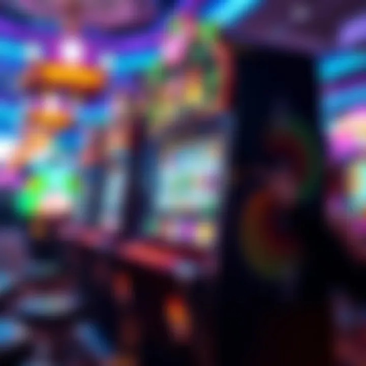 Gems Slot Machine in Casino Setting A captivating gems-themed slot machine in a vibrant casino environment