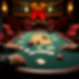 A strategic poker table setting with virtual cards