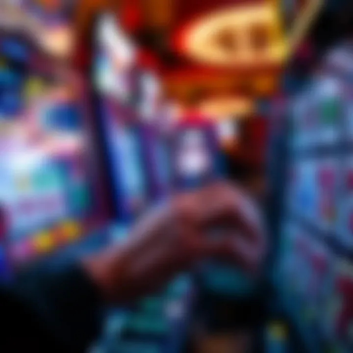 Engagement with Free Slot Machines Close-up of a player's hands engaging with a free slot machine interface.