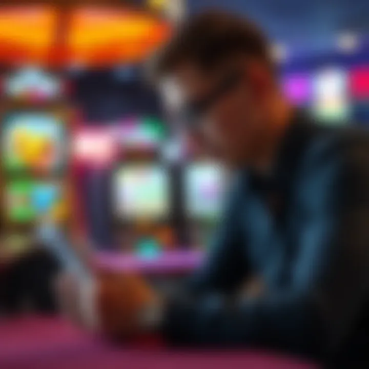 A strategic overview of a player analyzing different slot game options on a digital device