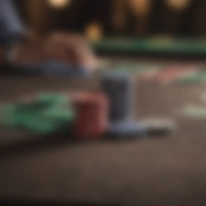 Close-up of poker chips and cards ready for play