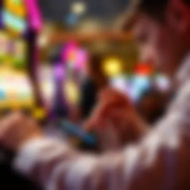 Mobile Gaming Interaction A close-up view of a player interacting with a mobile gaming device