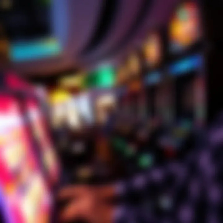 Player Engagement with Slot Machines A close-up view of a player engaging with a slot machine, highlighting the intense gaming experience