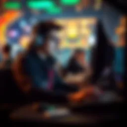 A gamer immersed in a virtual world with financial elements