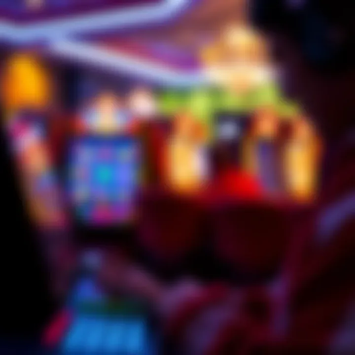 Player Engaging with Online Slot Game A close-up view of a player enjoying an online slot game on a digital device