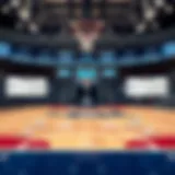 Illustration of a basketball court highlighting key team statistics