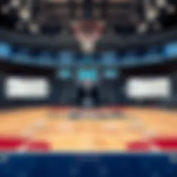 Illustration of a basketball court highlighting key team statistics