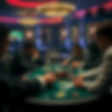 A strategic card game table with players deep in thought