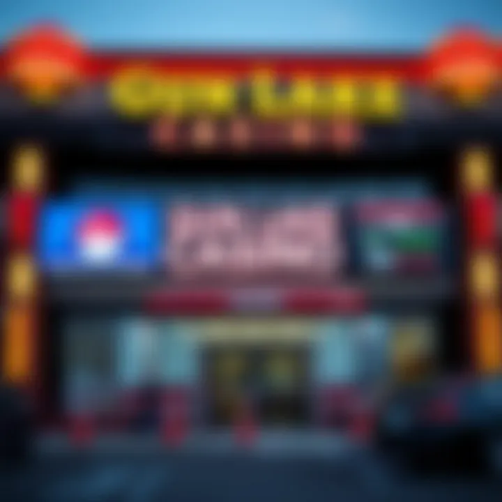 Exterior Signage of Gun Lake Casino Exterior of Gun Lake Casino with a focus on sports betting signage