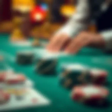 EZ Baccarat Chips and Cards Close-up of EZ Baccarat chips and cards with a dealer