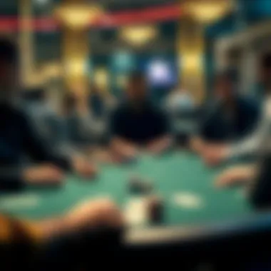 A poker table with players engaged in a game of Texas Holdem