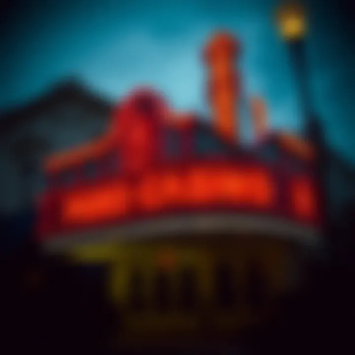 Nostalgic Neon Lights of a Historic Casino A nostalgic image of neon lights illuminating an old casino facade