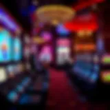 A bustling casino floor filled with vibrant slot machines and gaming tables