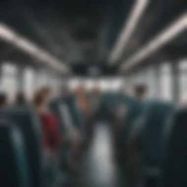 Interior of a bus filled with excited travelers heading to the coast