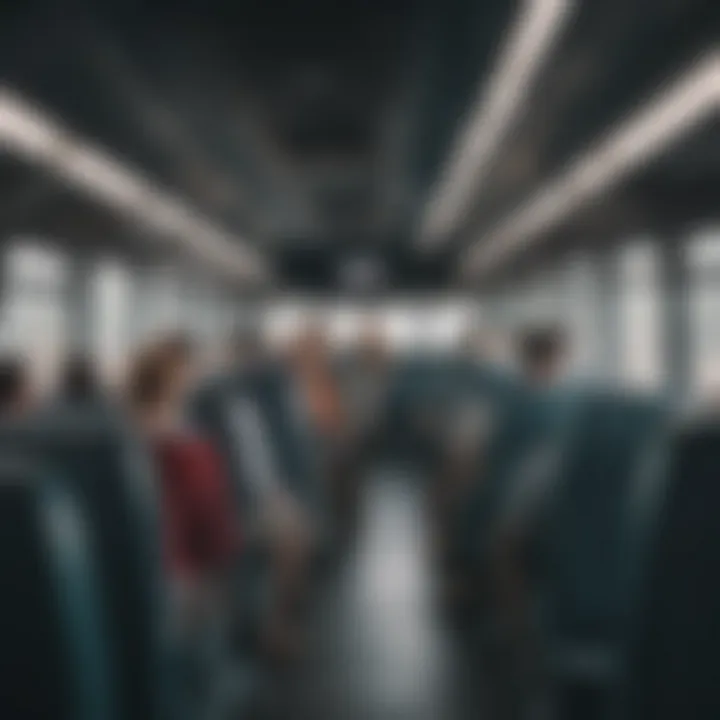 Interior of a bus filled with excited travelers heading to the coast