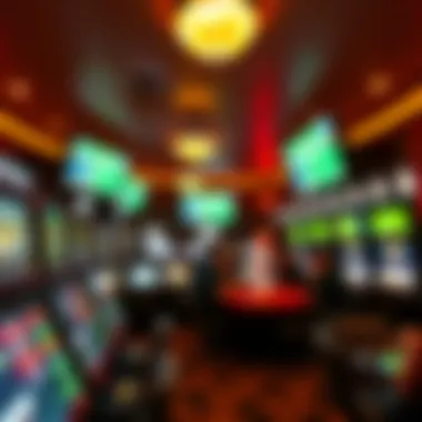 Inside a Sports Betting Venue An interior view of a bustling sports betting venue with screens displaying games.