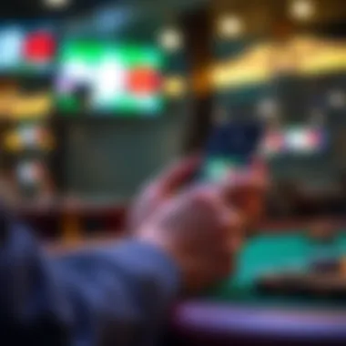 Engaging with a Sports Betting App An individual using a mobile device to access a sports betting app.